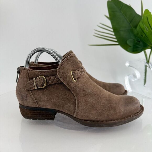 Born Womens Sylvia Boot Size 6.5 Brown Suede Distressed Braid Strap Boho Bootie - Picture 3 of 16
